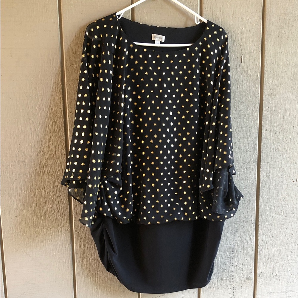 Avenue Black Tunic with Gold Polka Dots